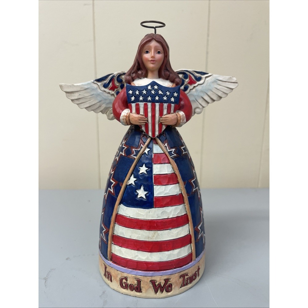 Jim Shore In God We Trust Angel Red White and Blue God Bless‎ You 4025829 SIGNED